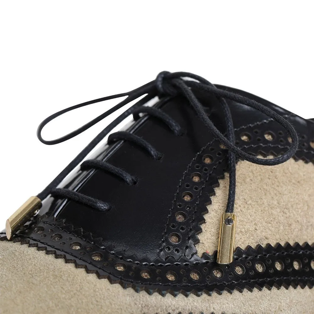 7 CM / 2.76 Inches - CMR CHAMARIPA Height Increasing Dress Shoes - Shoes With Raised Heel - Black And Suede Wingtip Brogue Handcrafted Oxfords