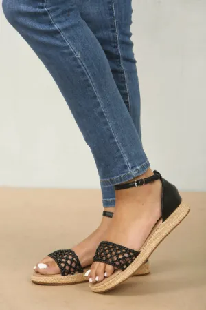 BLACK MESH DETAIL CLOSED BACK ANKLE STRAP SANDAL (PACK OF 12 PAIRS UK3-UK8)