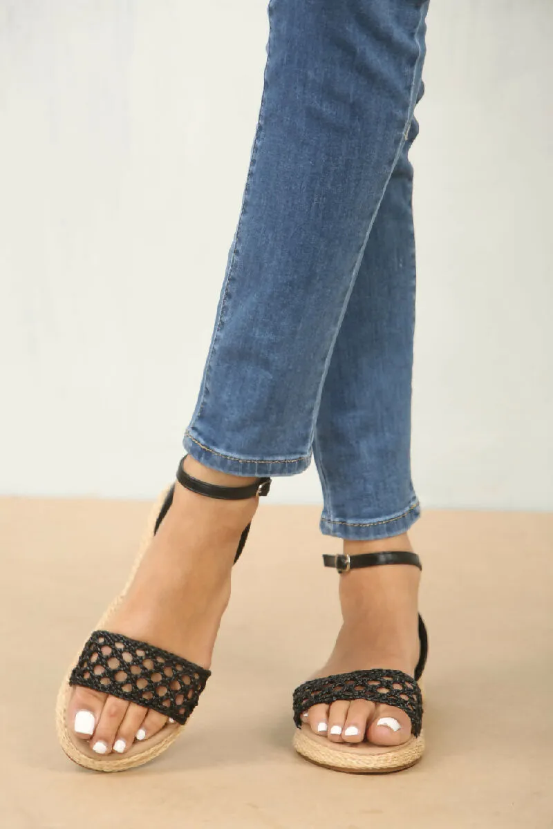 BLACK MESH DETAIL CLOSED BACK ANKLE STRAP SANDAL (PACK OF 12 PAIRS UK3-UK8)