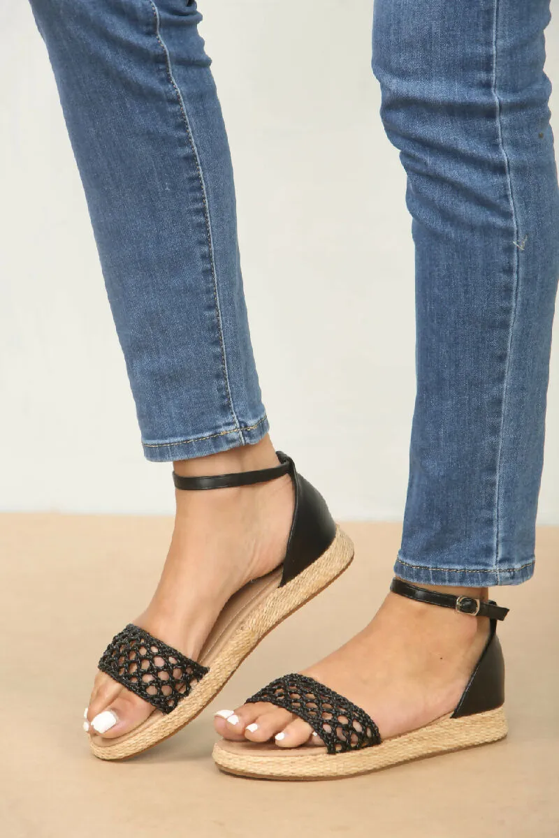 BLACK MESH DETAIL CLOSED BACK ANKLE STRAP SANDAL (PACK OF 12 PAIRS UK3-UK8)