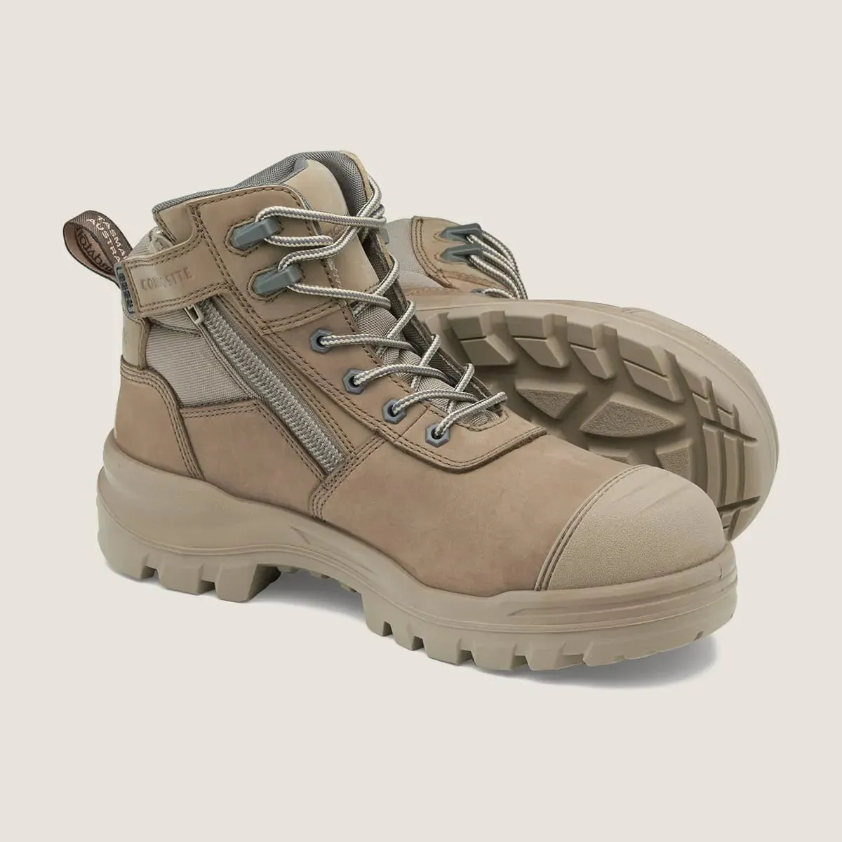 BLUNDSTONE UNISEX ROTOFLEX LOW COMP SAFETY BOOTS 8553 - STONE NUBUCK