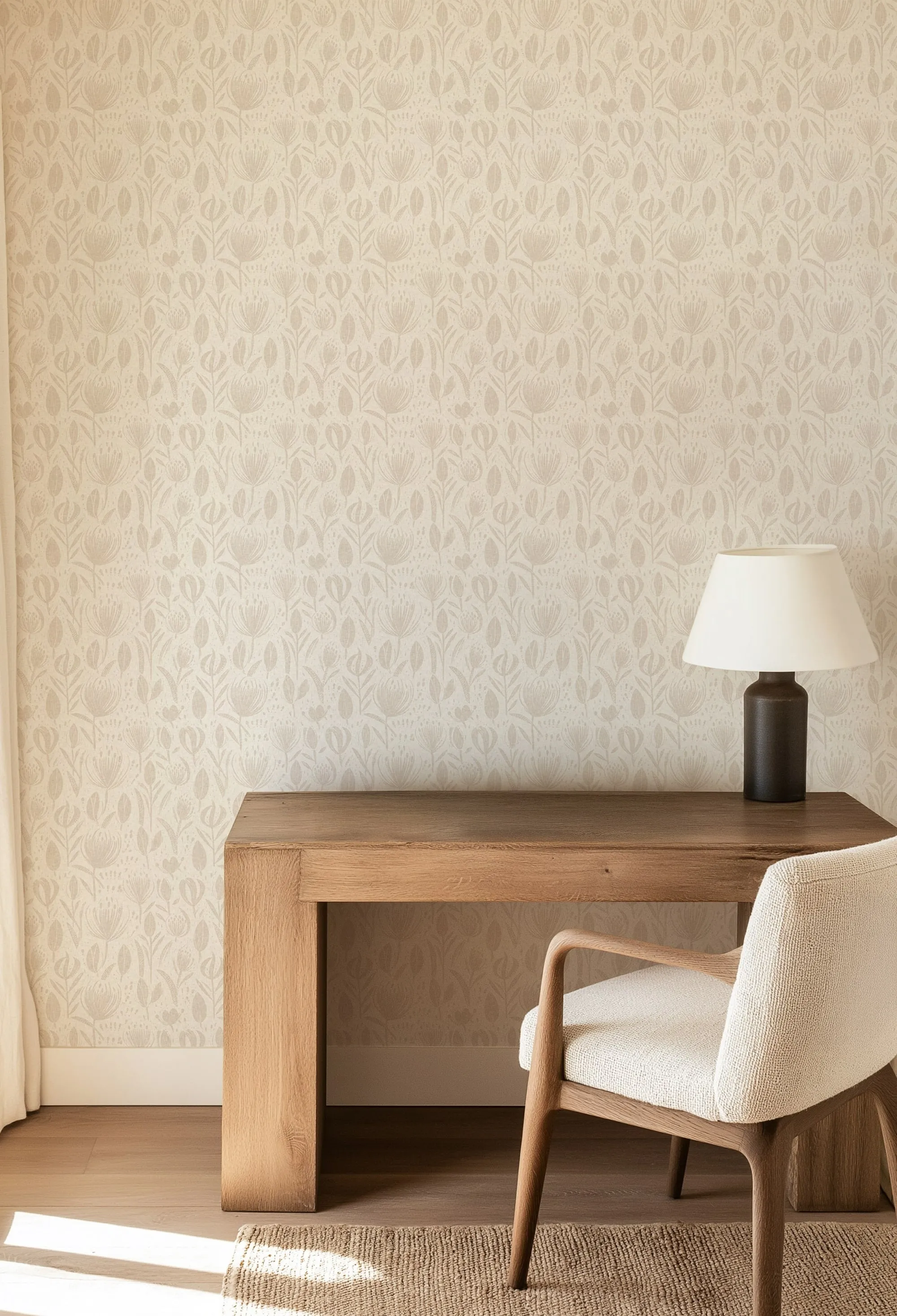 Boho Chic Neutral Floral Wallpaper – Modern Botanical Wallcovering
