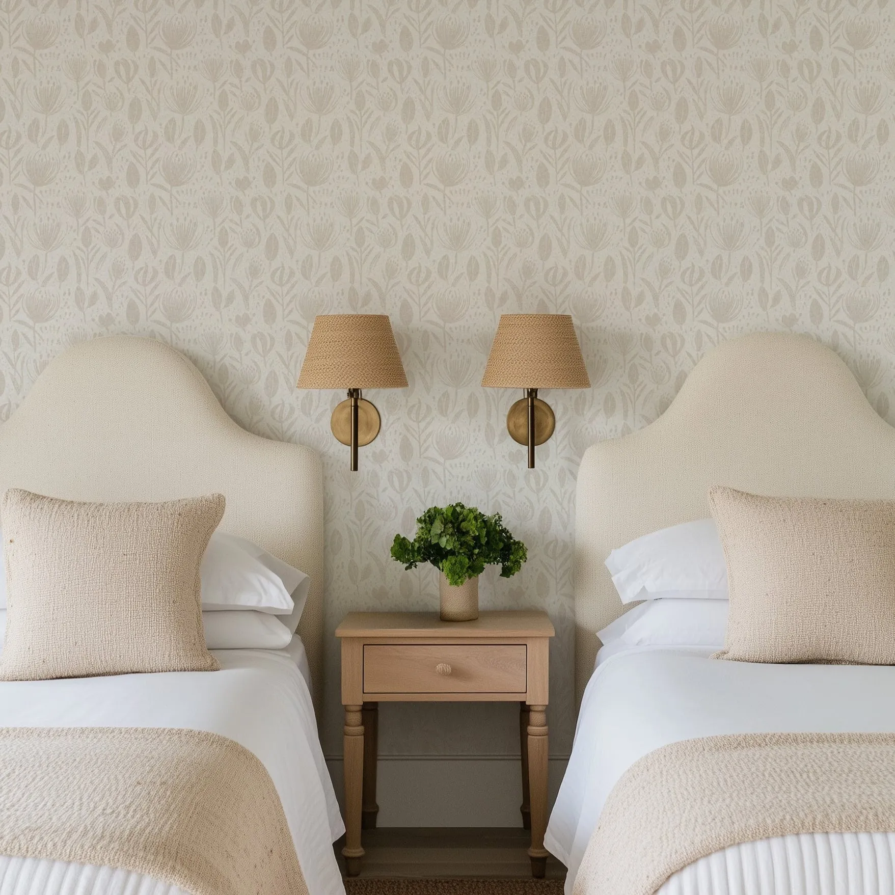 Boho Chic Neutral Floral Wallpaper – Modern Botanical Wallcovering