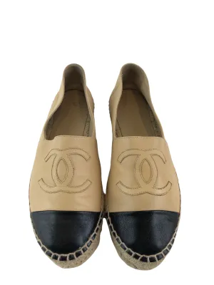 Chanel ‘CC’ Cream & Black Lambskin Espadrilles