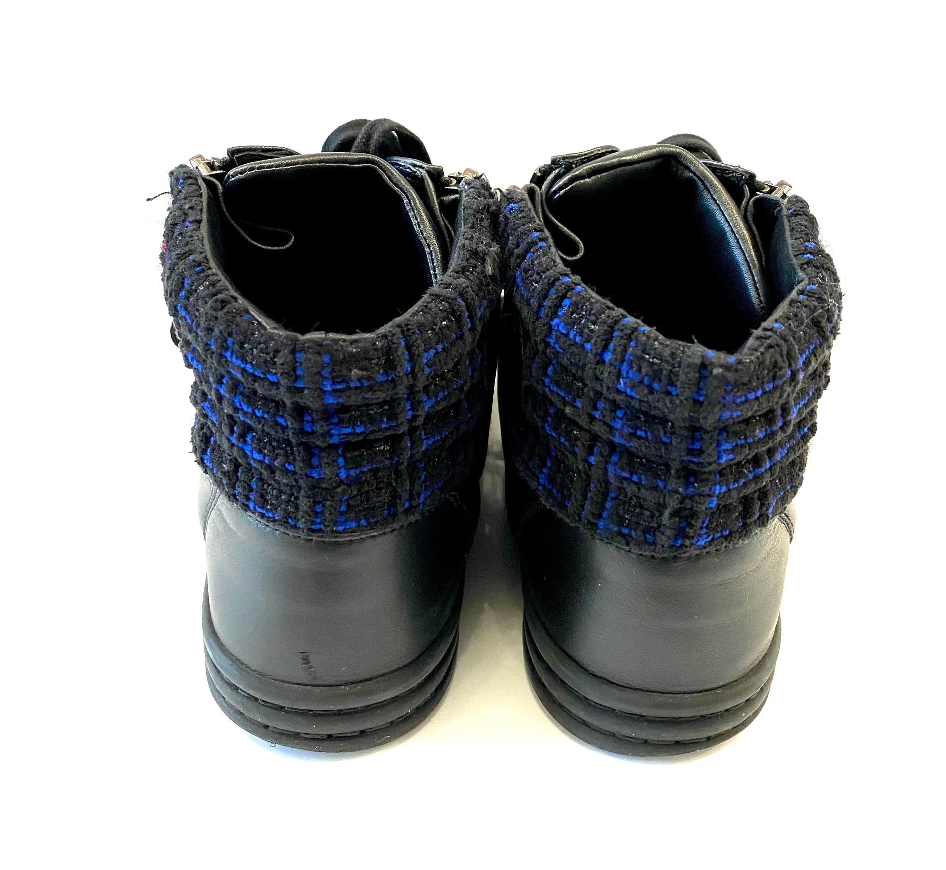 CHANEL LAMBSKIN LEATHER TWEED ZIPPED HI-TOP SNEAKERS