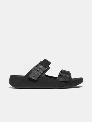 Fitflop Gogh Moc Mens Buckle Tumbled-Leather Slides Black