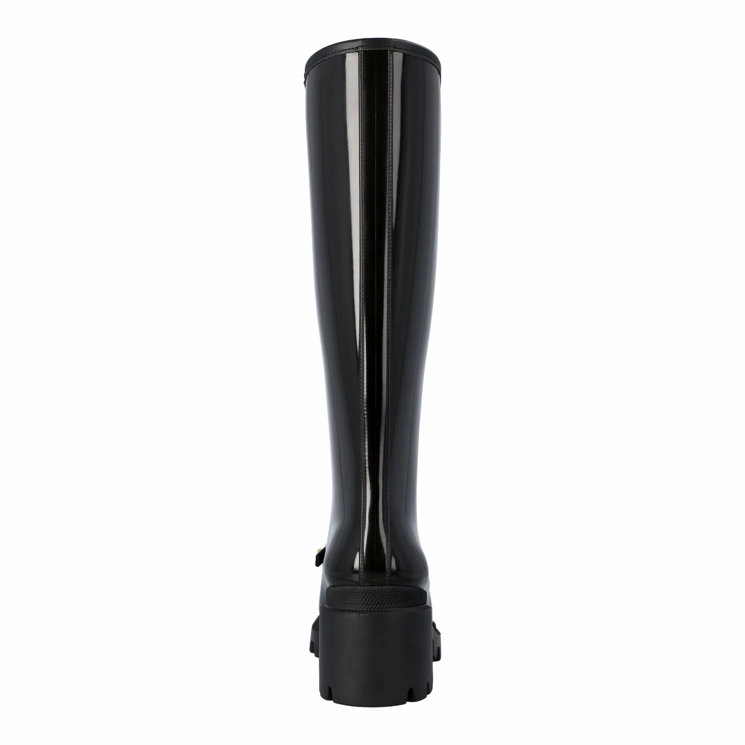 Gucci Women Knee-High Rubber Boot With Horsebit In Black Leather