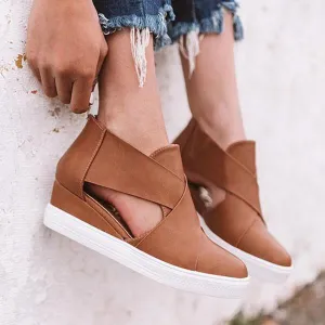 Kimemoda Womens Side Cutout Back Zip Up Stylish Wedge Sneakers