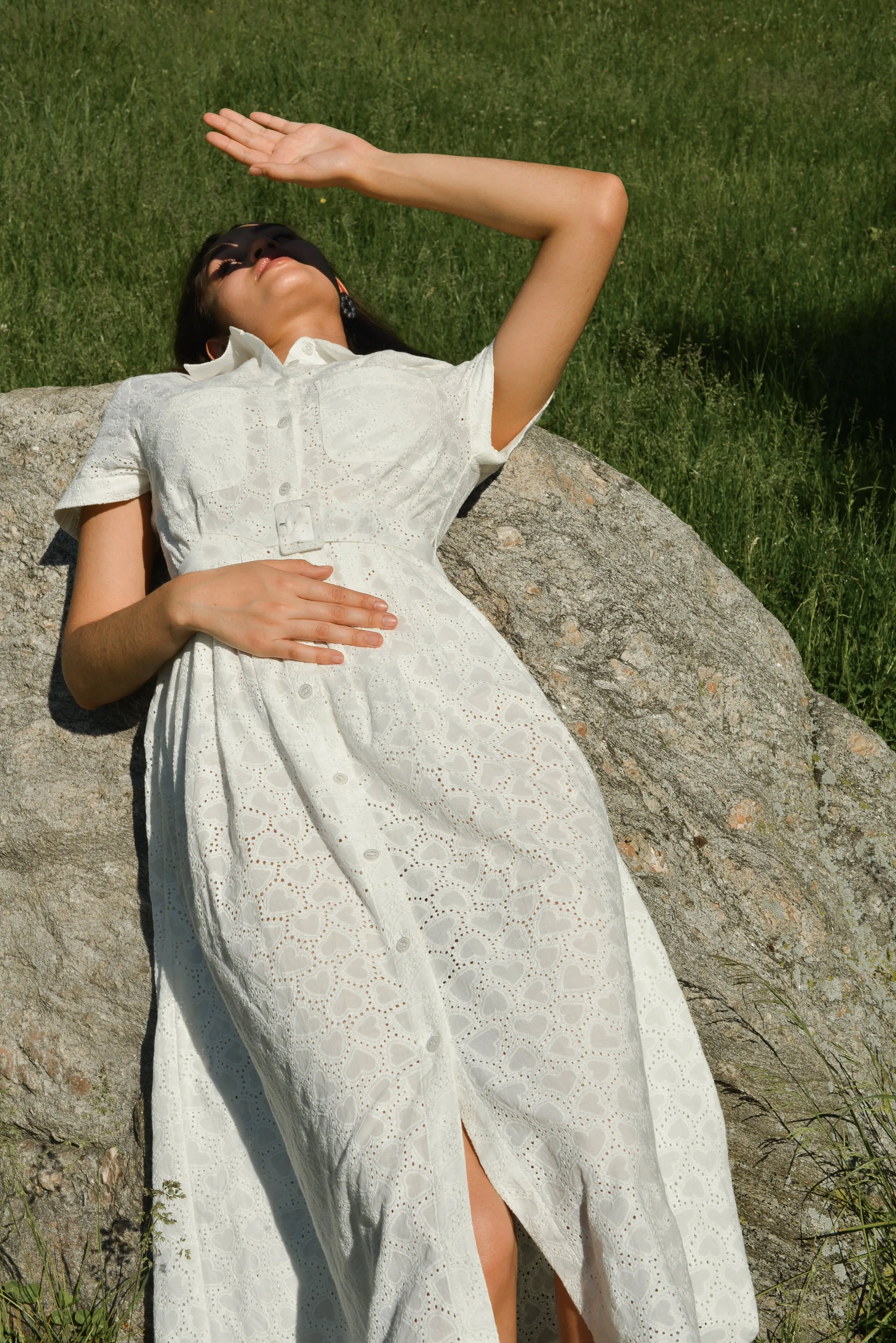 Kristin Heart Eyelet Button Down Dress