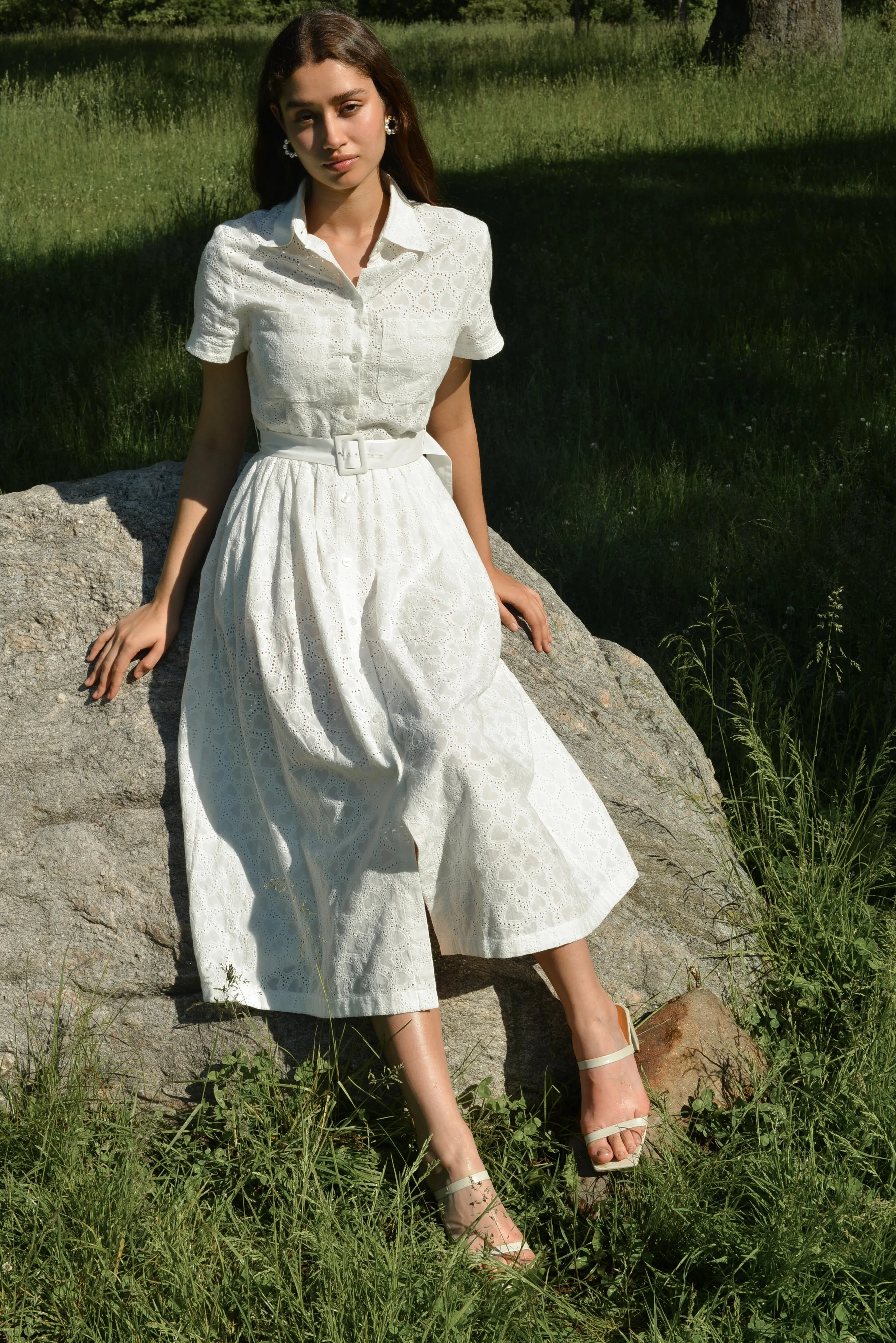 Kristin Heart Eyelet Button Down Dress