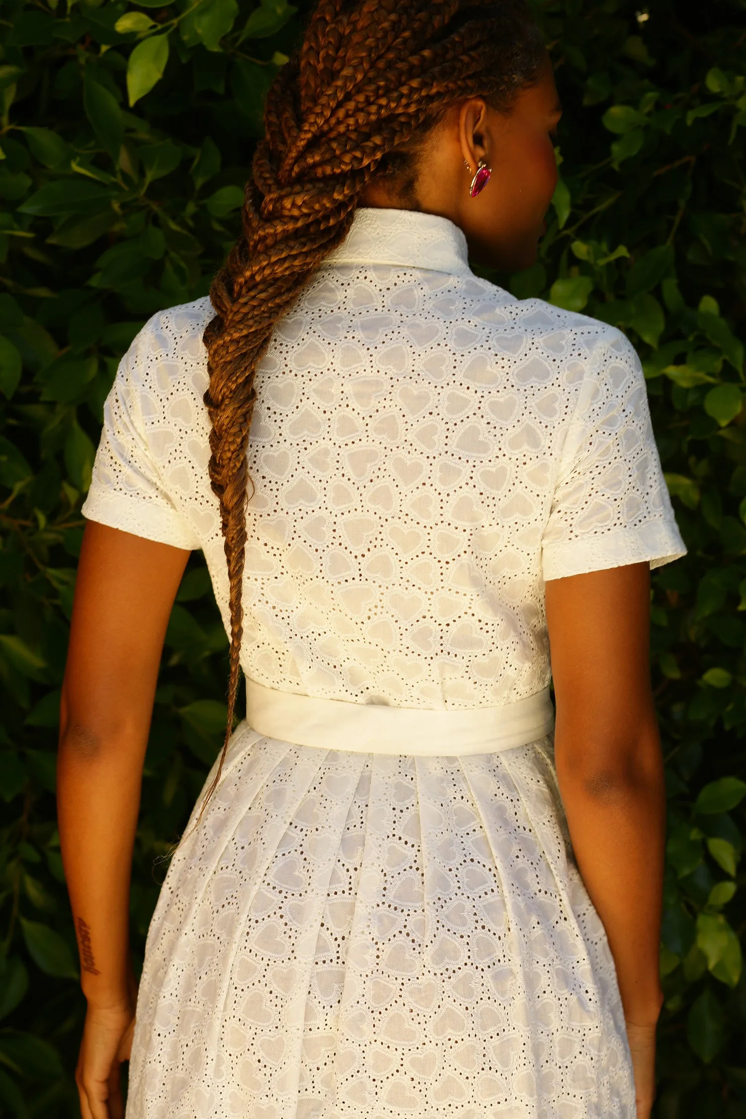 Kristin Heart Eyelet Button Down Dress
