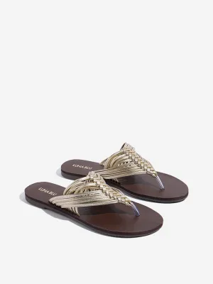 LUNA BLU Gold Woven Thong-Strap Sandals