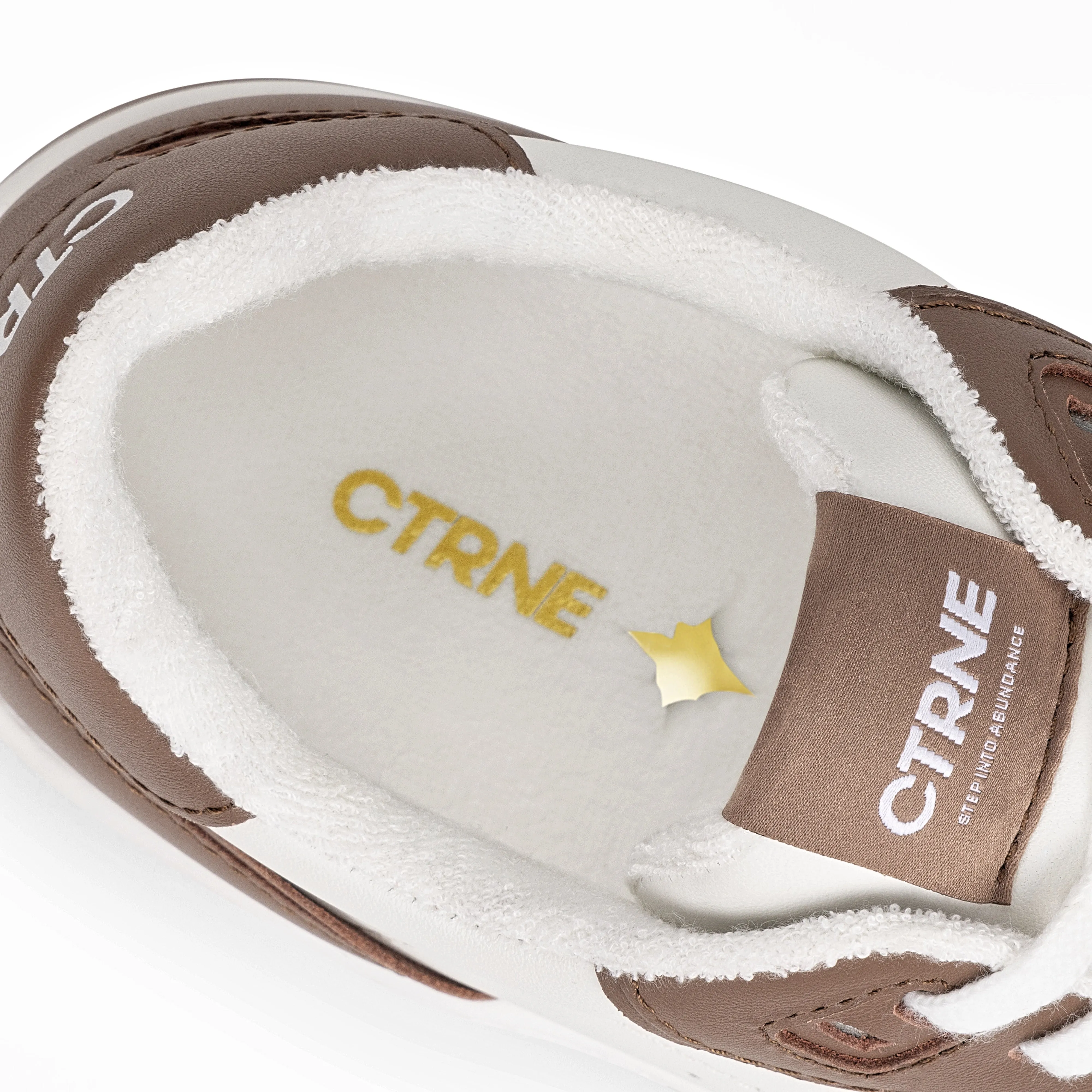 Orgonite Manifest Sneaker in White/Brown/Leather Ladies