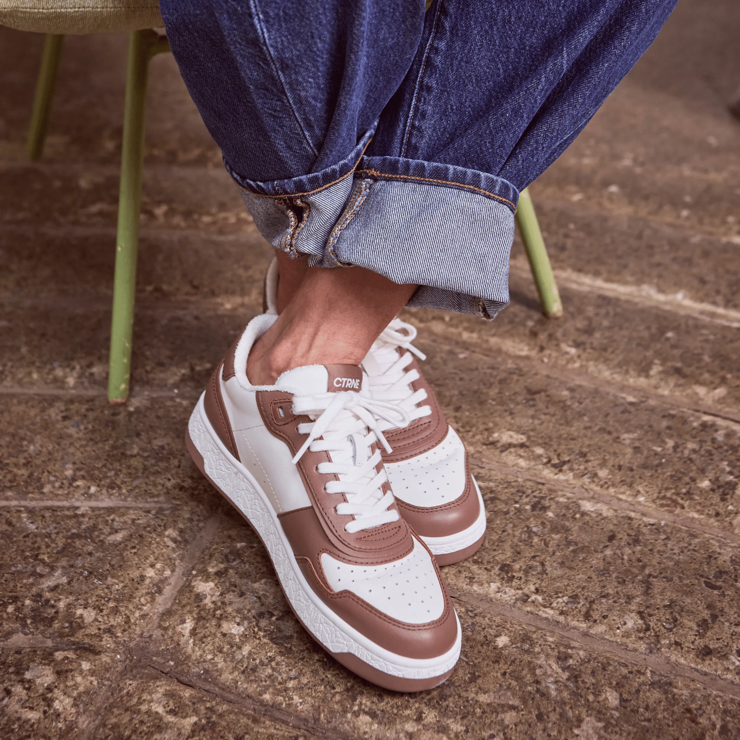 Orgonite Manifest Sneaker in White/Brown/Leather Ladies