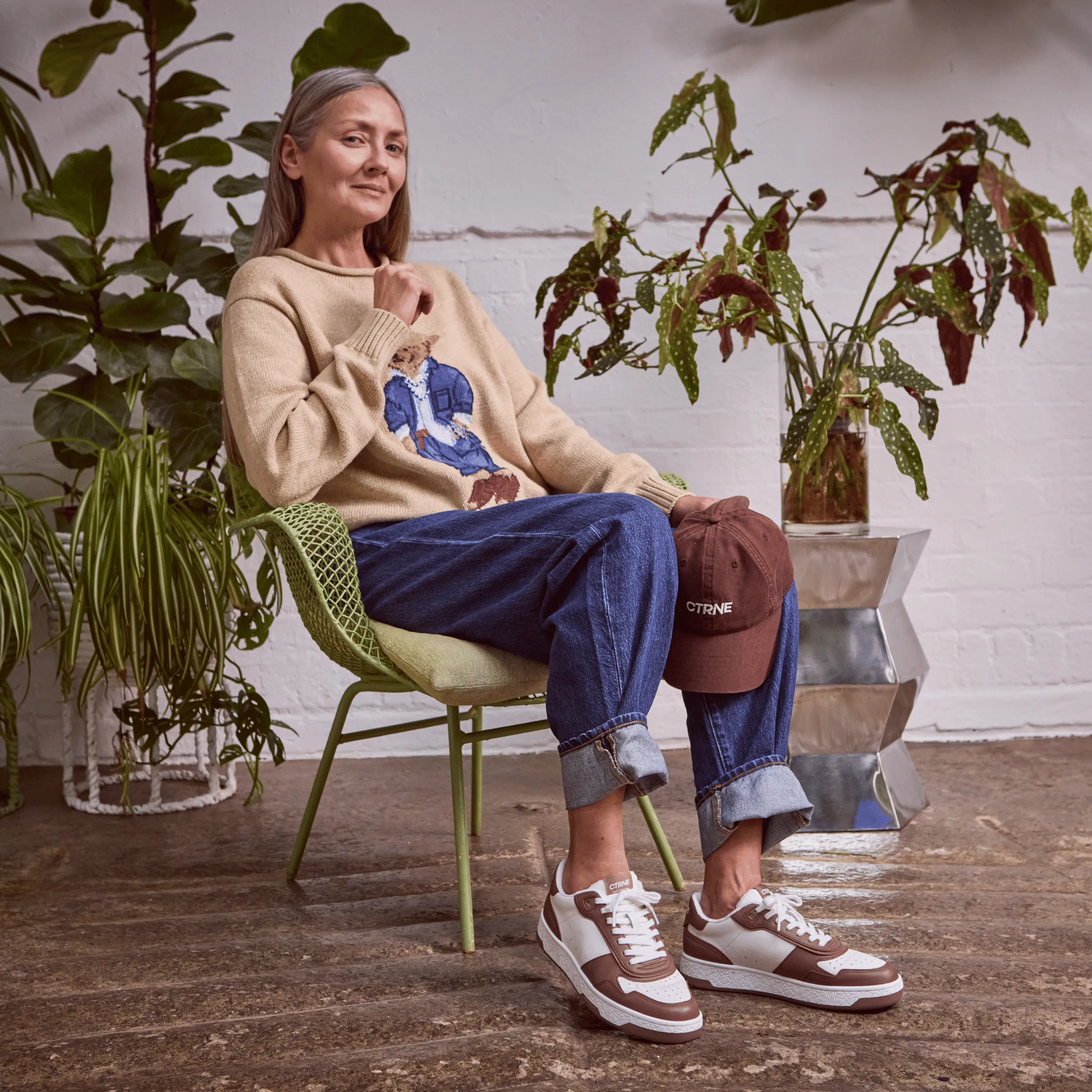 Orgonite Manifest Sneaker in White/Brown/Leather Ladies