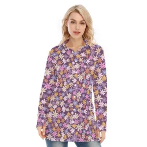 Pink Purple Bohemian Floral Women's Long Sleeve Shirt
