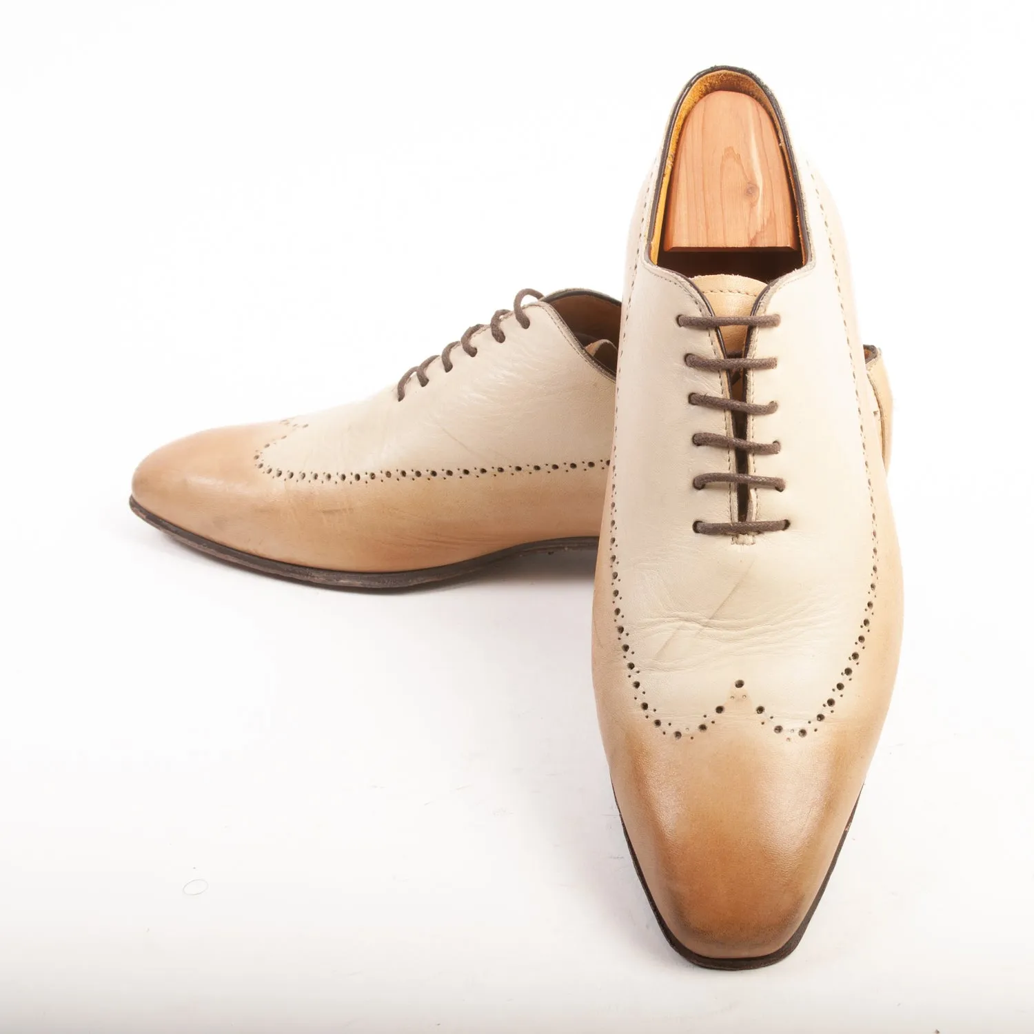Pratesi Tan Whole Cut Leather Oxfords