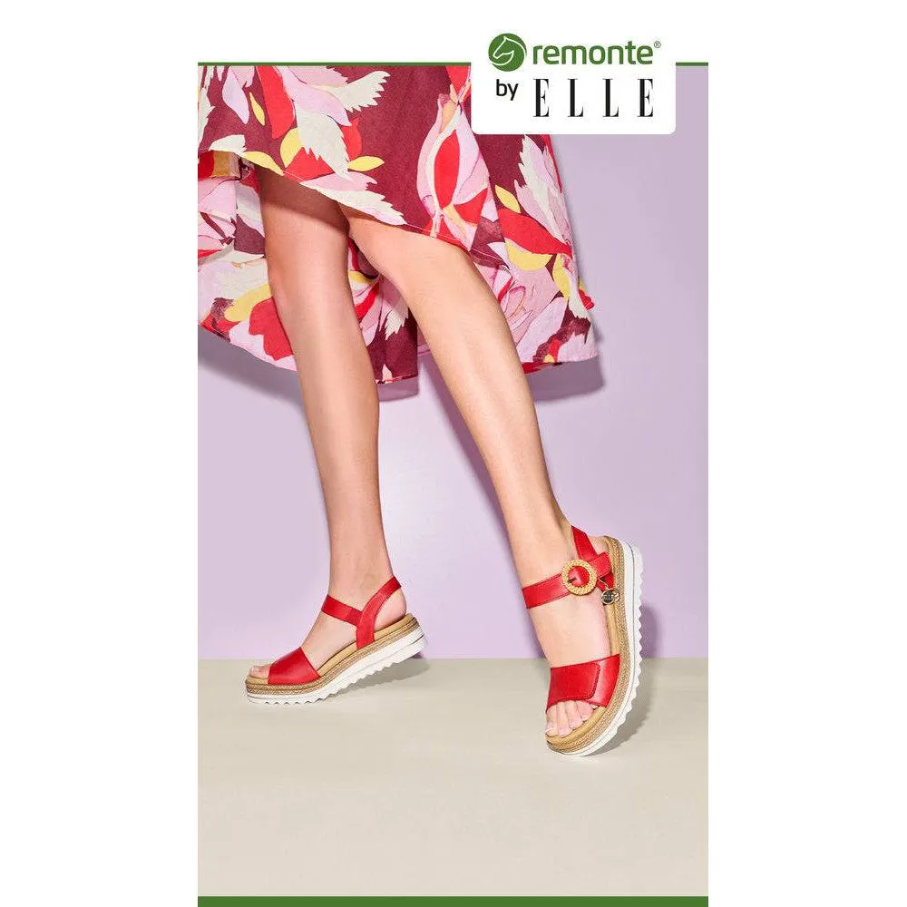 Remonte D0Q52-33 Ladies Red Leather Touch Fastening Sandals