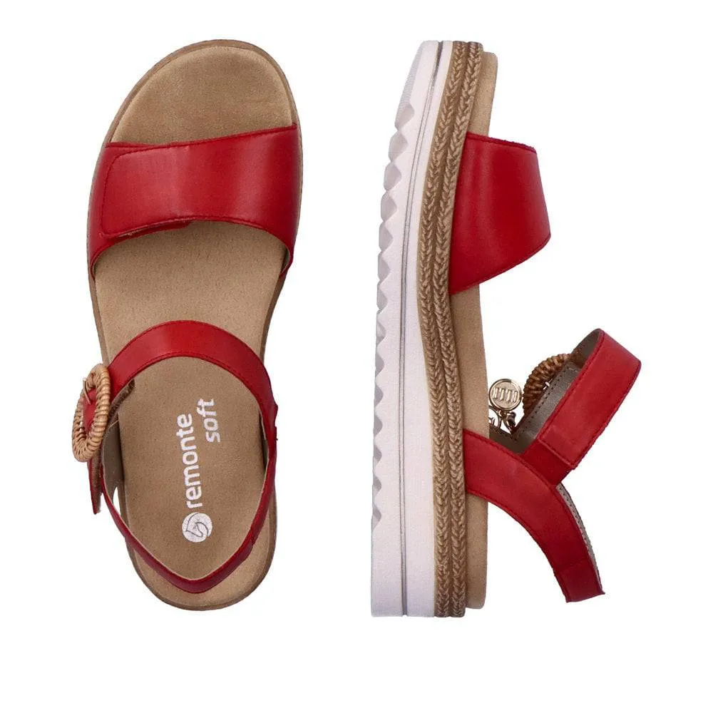 Remonte D0Q52-33 Ladies Red Leather Touch Fastening Sandals