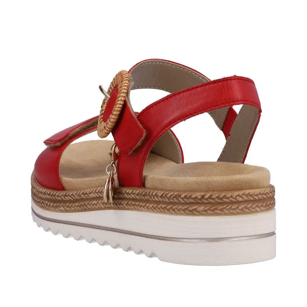 Remonte D0Q52-33 Ladies Red Leather Touch Fastening Sandals