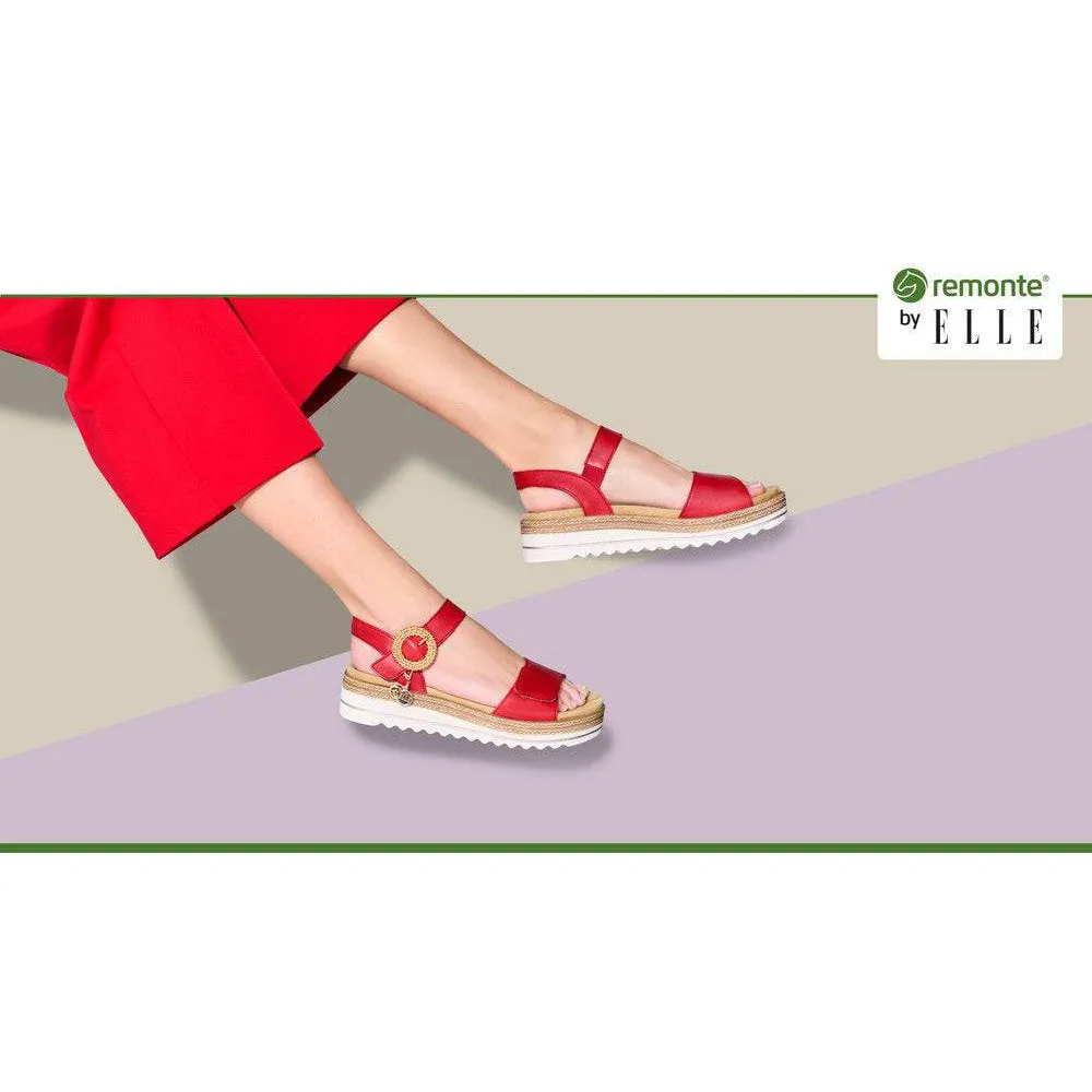 Remonte D0Q52-33 Ladies Red Leather Touch Fastening Sandals