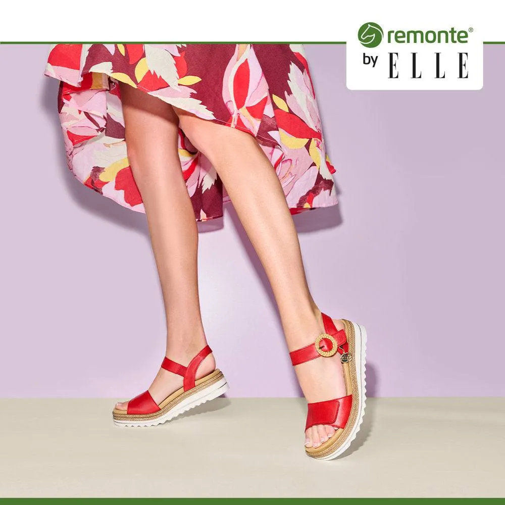 Remonte D0Q52-33 Ladies Red Leather Touch Fastening Sandals