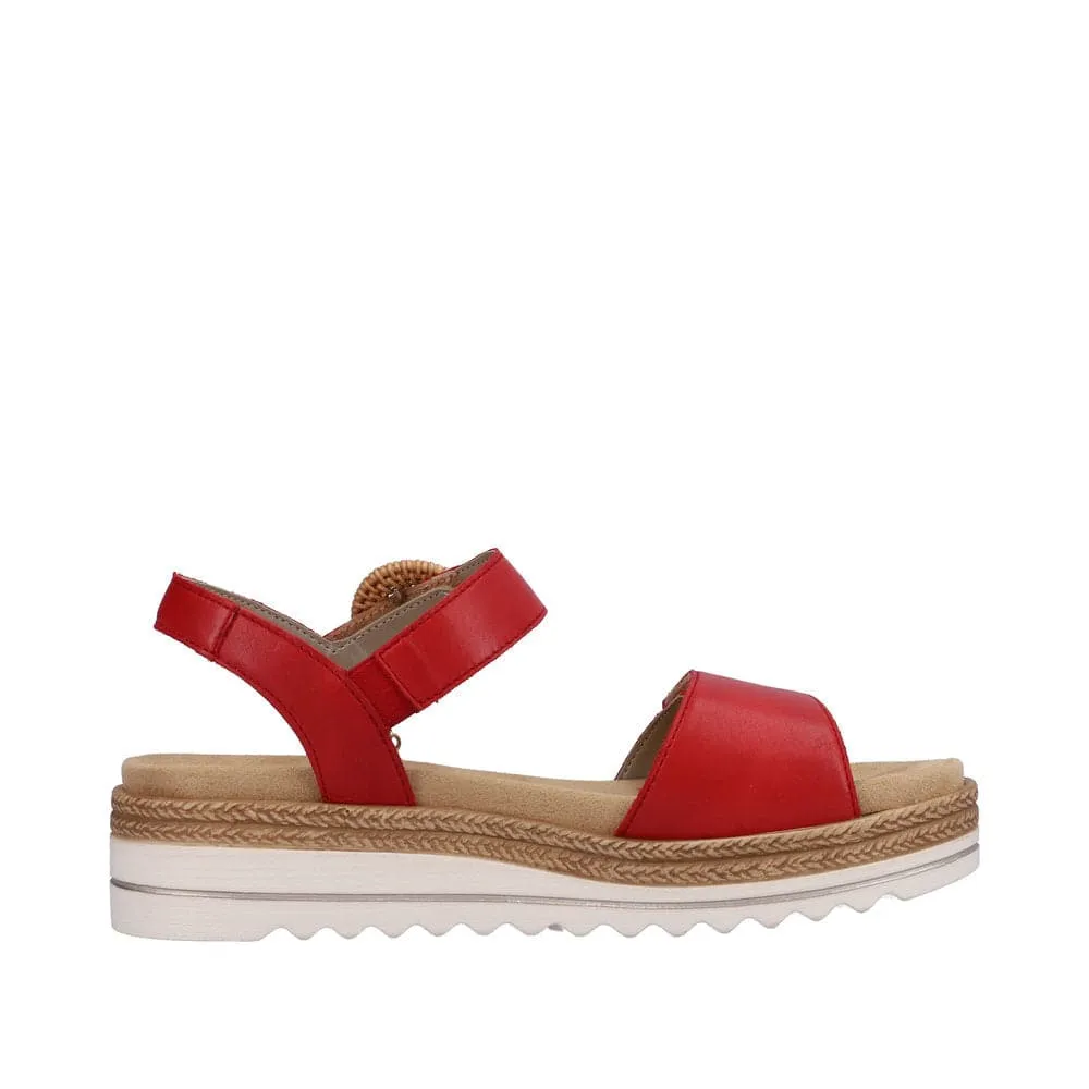 Remonte D0Q52-33 Ladies Red Leather Touch Fastening Sandals