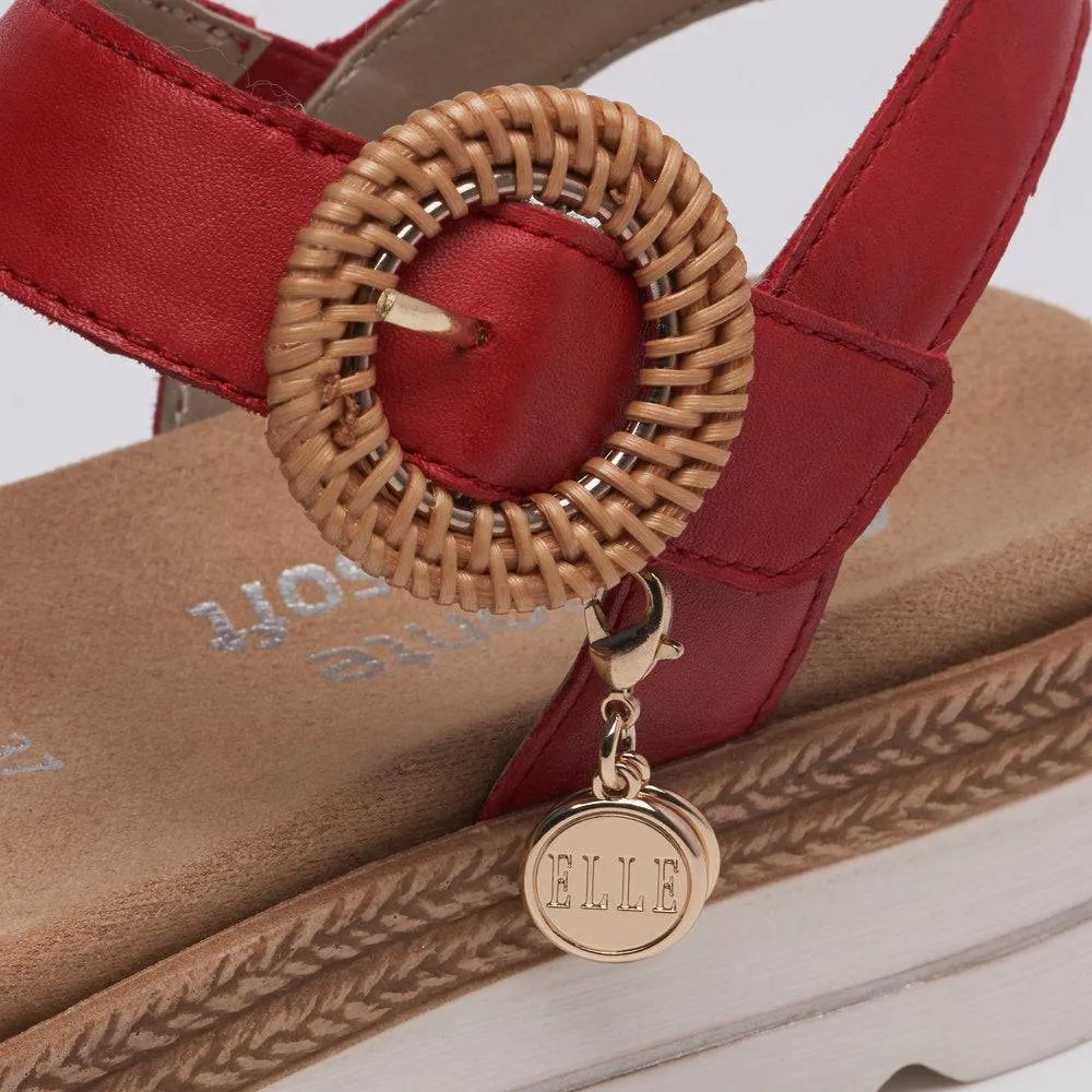 Remonte D0Q52-33 Ladies Red Leather Touch Fastening Sandals