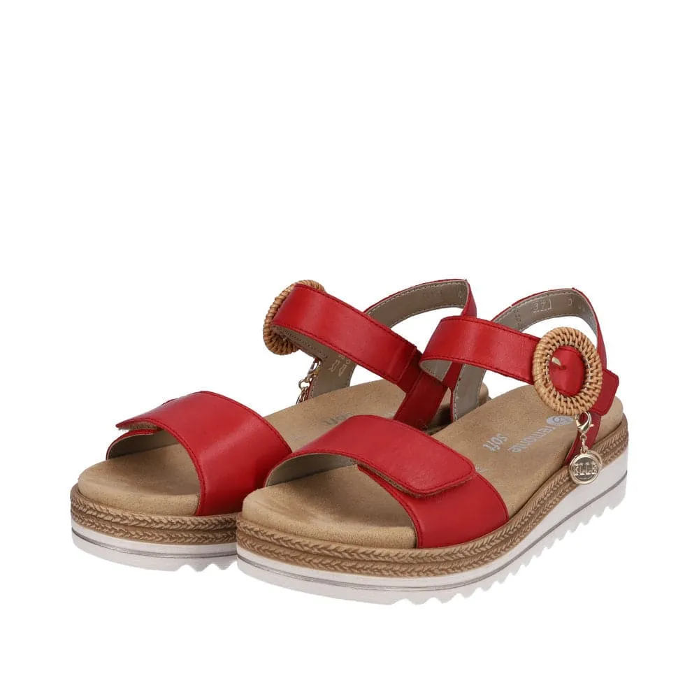 Remonte D0Q52-33 Ladies Red Leather Touch Fastening Sandals