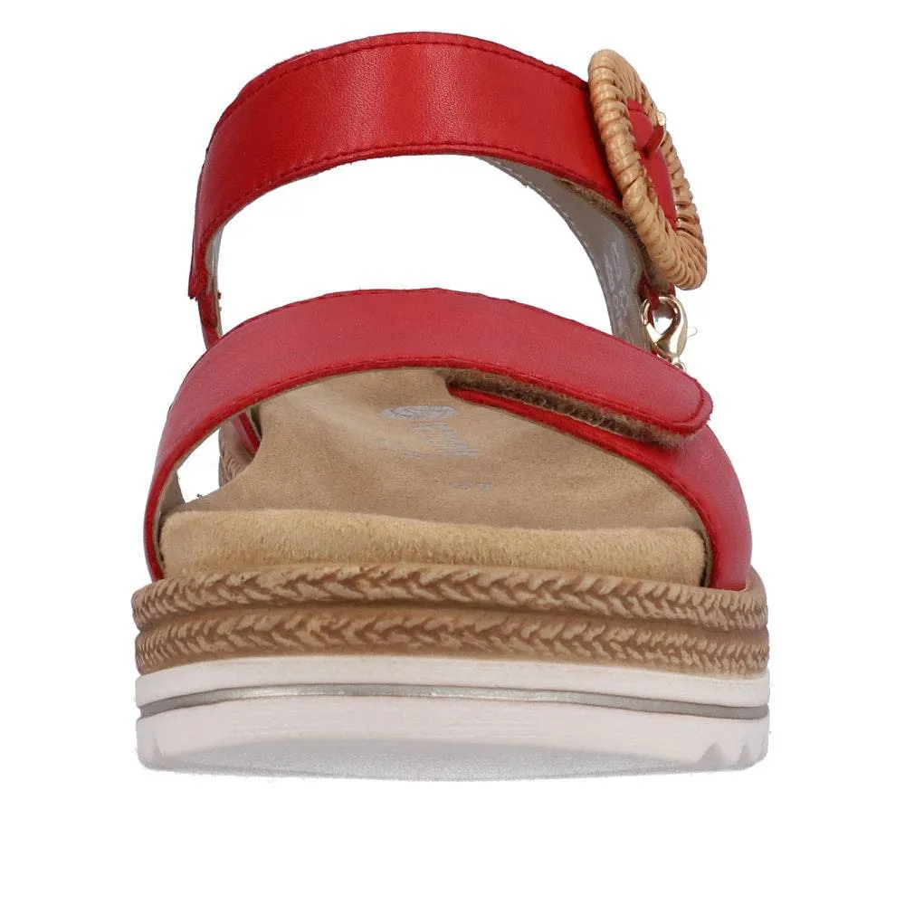 Remonte D0Q52-33 Ladies Red Leather Touch Fastening Sandals