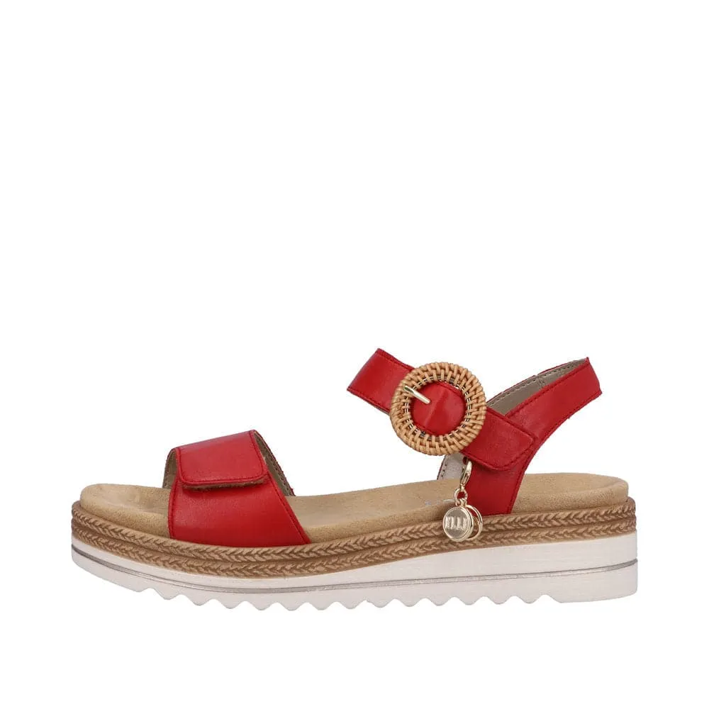 Remonte D0Q52-33 Ladies Red Leather Touch Fastening Sandals