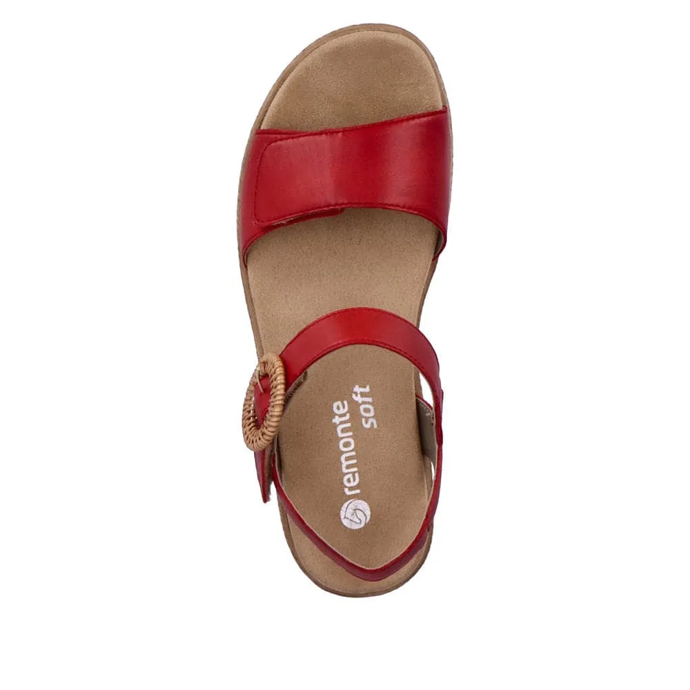 Remonte D0Q52-33 Ladies Red Leather Touch Fastening Sandals