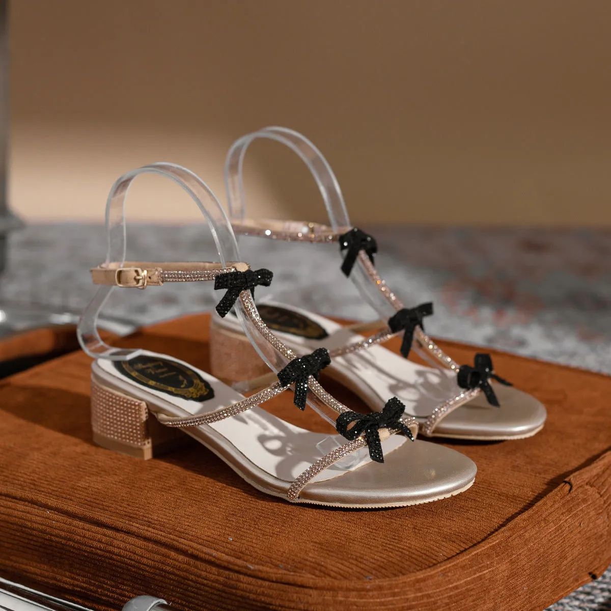 Rhinestone Bow Flat Sandals