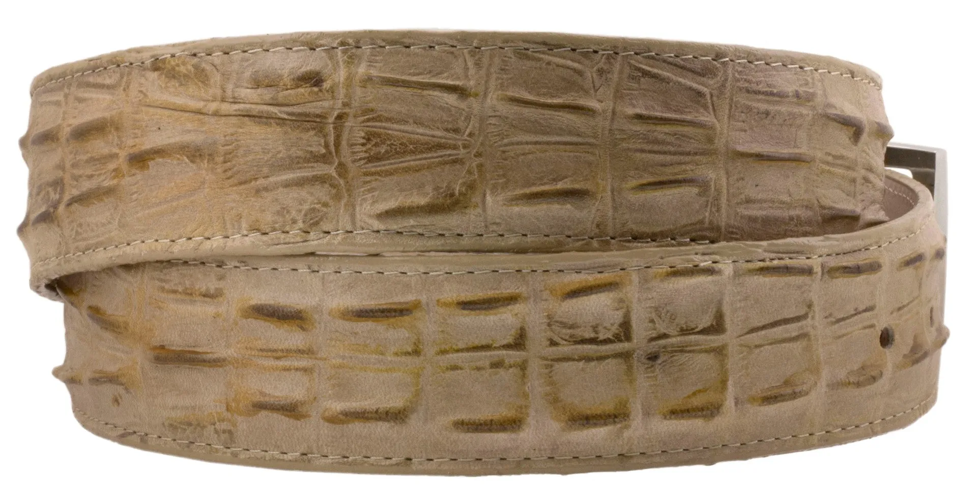 Rustic Sand Belt Crocodile Tail Print Leather - Silver Buckle