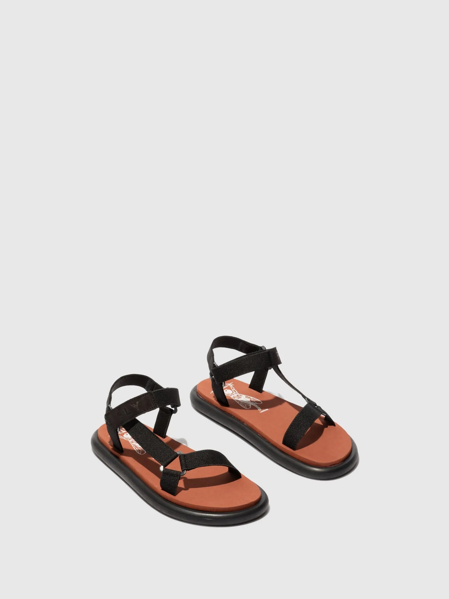 T-Strap Sandals OLIE072FLY BLACK/BLACK/BRICK