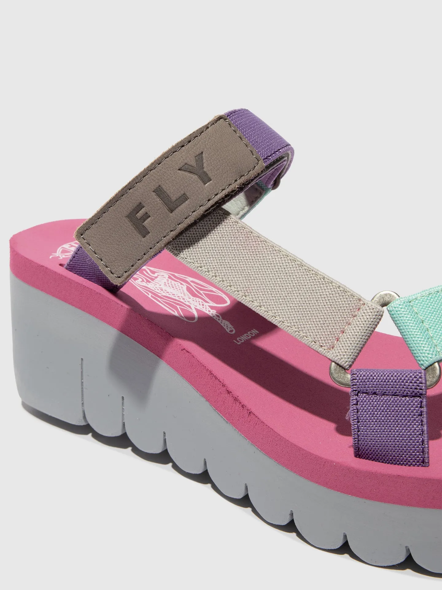 T-Strap Sandals YAKA037FLY GREY/MULTICOLOR/LILAC