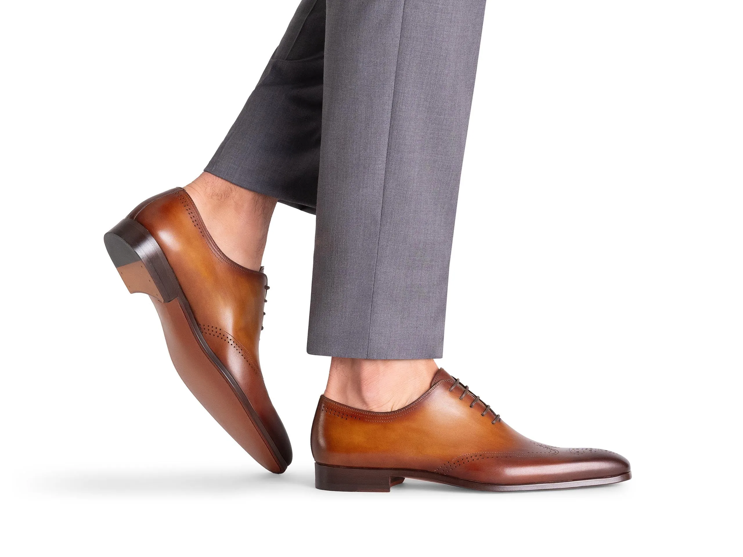 Tan Leather Naunet Lace Up Brogue Modern Wingtip Whole Cut Oxfords - AW24