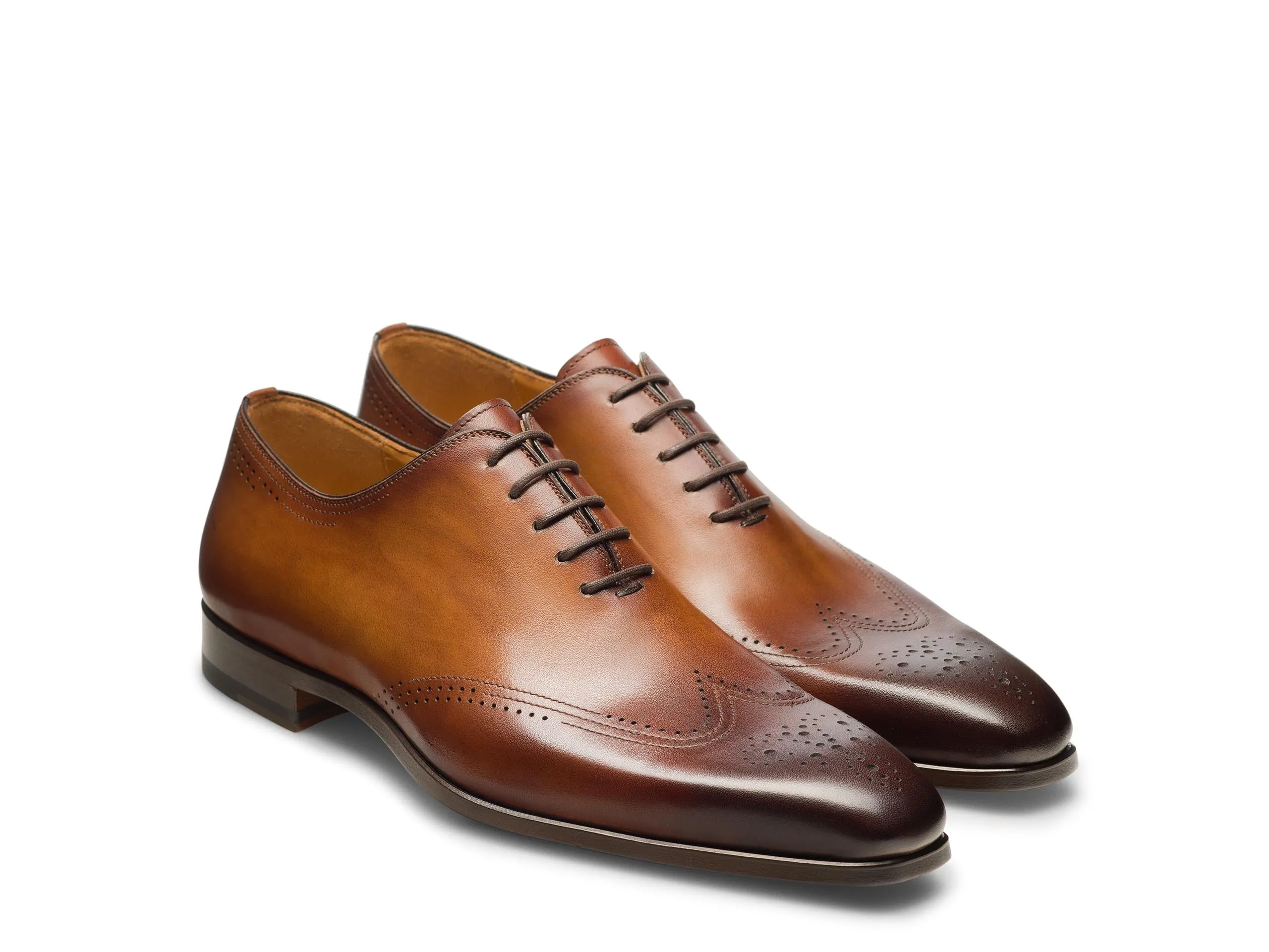 Tan Leather Naunet Lace Up Brogue Modern Wingtip Whole Cut Oxfords - AW24