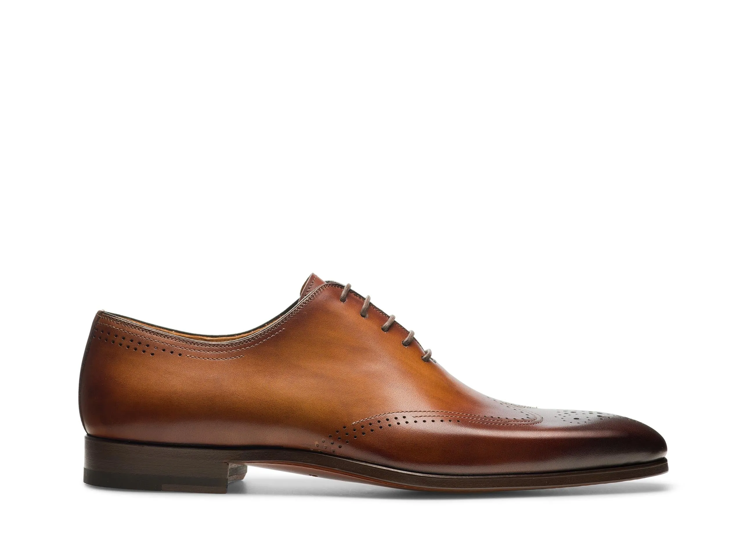Tan Leather Naunet Lace Up Brogue Modern Wingtip Whole Cut Oxfords - AW24